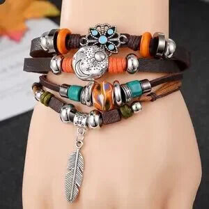 Bohemian Multicolor Leather Layeret Bracelet Set for men and women